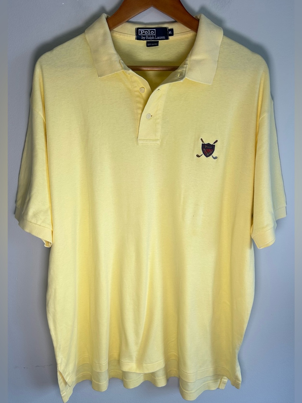 Vintage 80s/90s Polo Ralph Lauren Yellow Golf Shirt Mens Size XL Embroidered USA